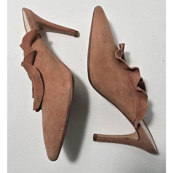 Women's Loeffler Randall Langley Ruffle Slide Heels Dusty Rose Suede 7 - Picture 5 of 10